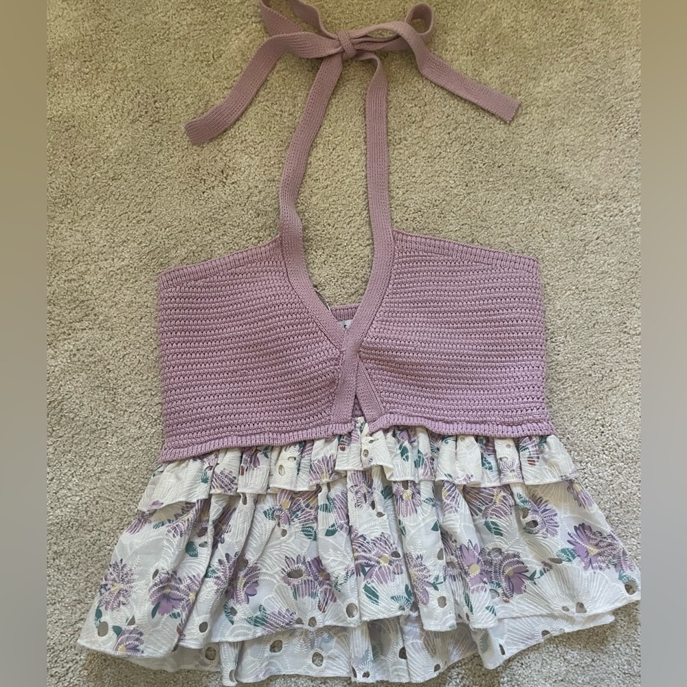 Fate Purple and Cream Halter Top